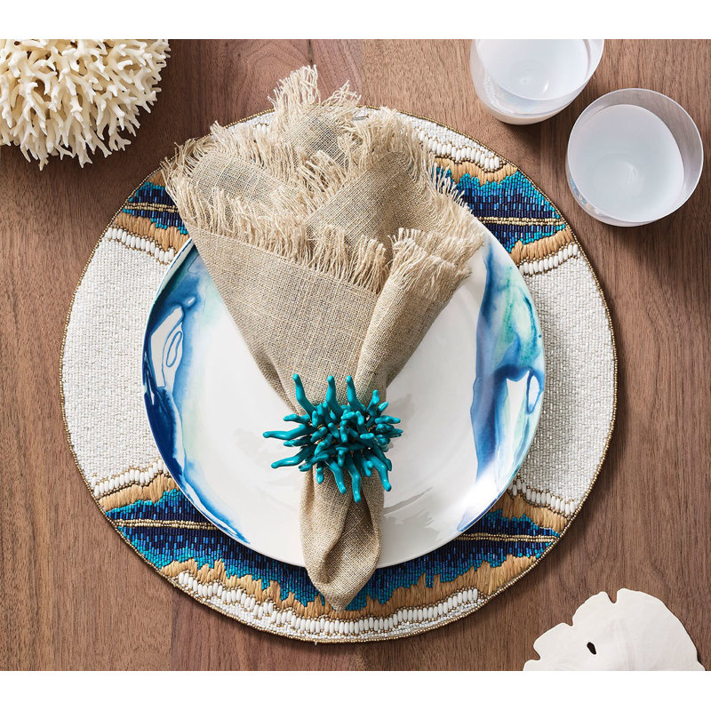 Fringe Linen Napkin, Natural/Silver