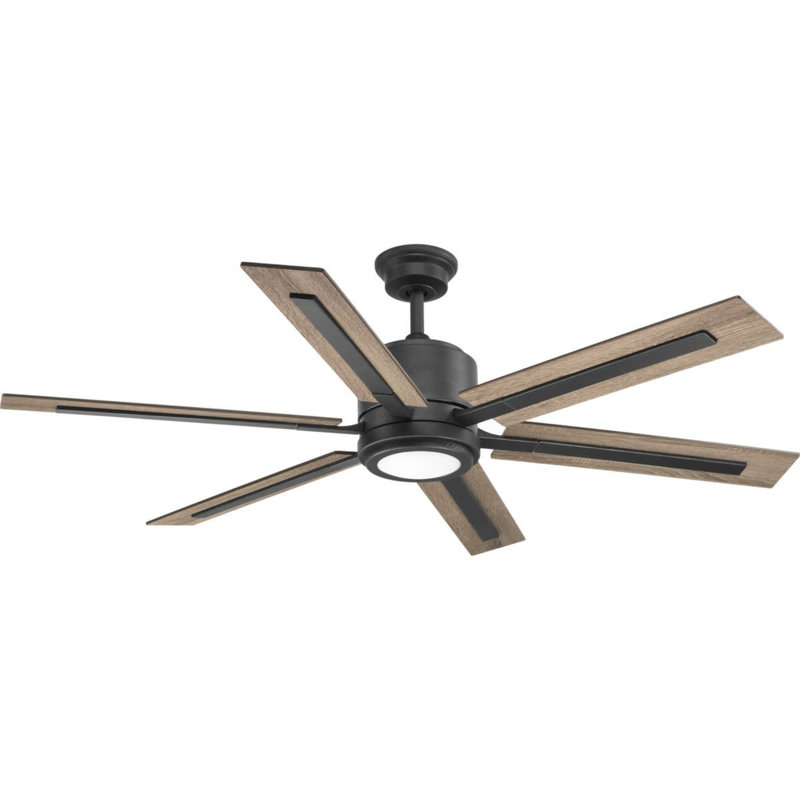 Glandon 60 In. Indoor Integrated Led Gilded Iron Transitional Ceiling Fan With Remote, Gilded Iron with Toasted Oak Driftwood