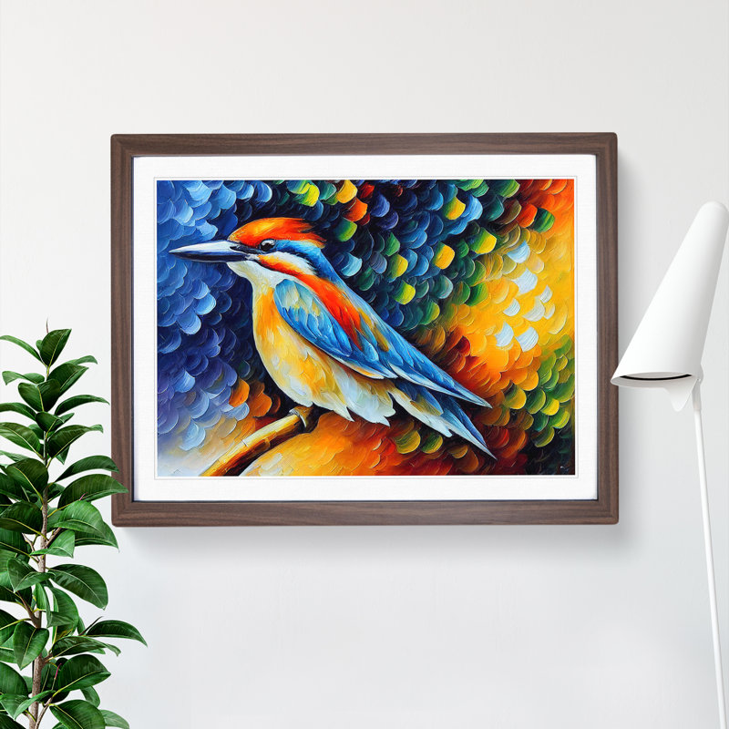 Kingfisher Bird Vol.2 Abstract - Framed Print, 34cm H x 46cm W x 2cm D, Walnut