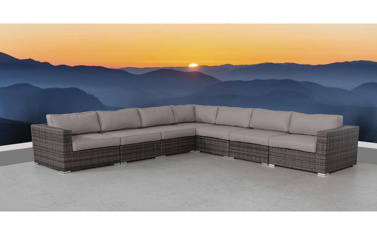 Foxtrot 122" Sunbrella® Patio Sofa, Sunbrella Taupe Cushion/Brown Frame