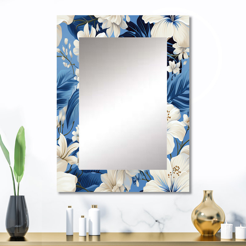 Arbordale Azure Oasis Tropical Pattern - tropical  Decorative Mirror, Botanical, Floral Wall Mirror, Printed Metal Art