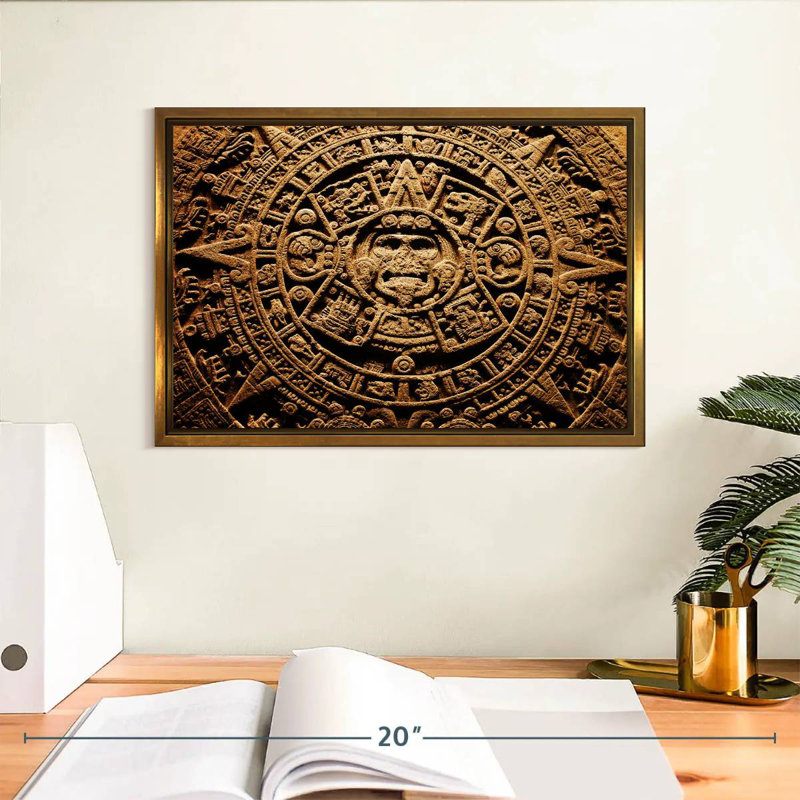 Ancien calendrier aztèque, Cadre flottant doré, 13 po x 9 po
