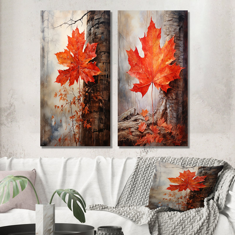 Maples Mark Autum - ensemble de 2 impressions sur érable rouge, H 28 po x l 24 po