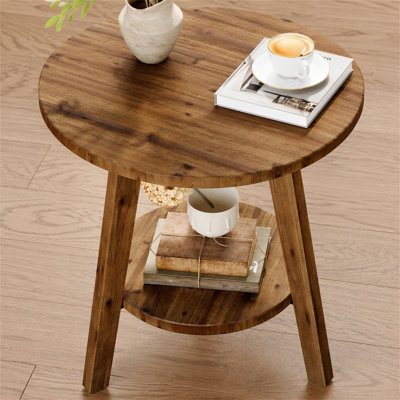 Solid Wood Round End Table Sofa Side Table