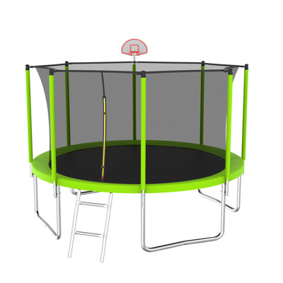 12FT Trampoline for Kids & Adults with Basketball Hoop and Ball ,Recreational Trampolines with Safety Enclosure for Back Yard Outdoor
