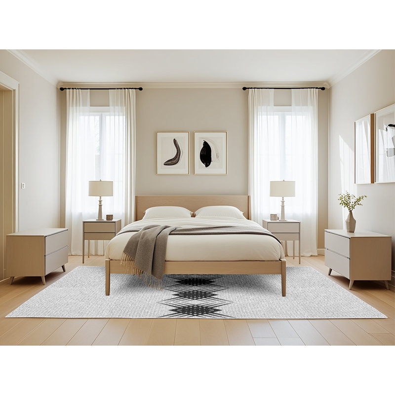 Tapis noir/crème à tisser électrique, Rectangle 5 pi x 8 pi