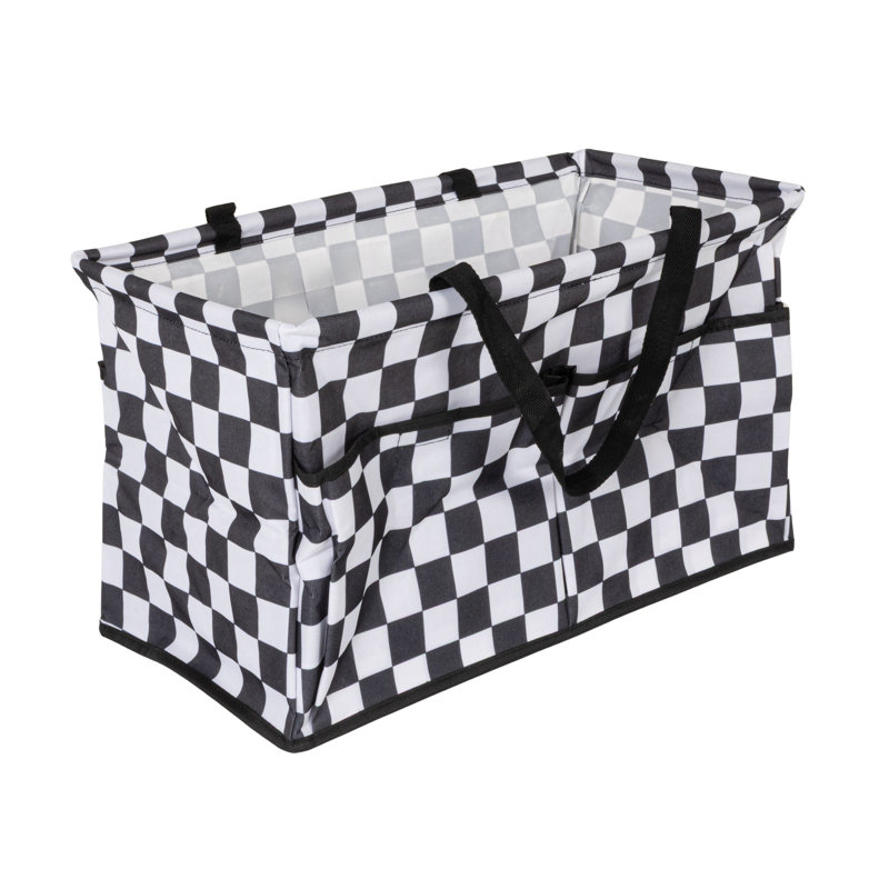 Fourre-tout polyvalent en damier avec poches, Blanc / carreauté noir