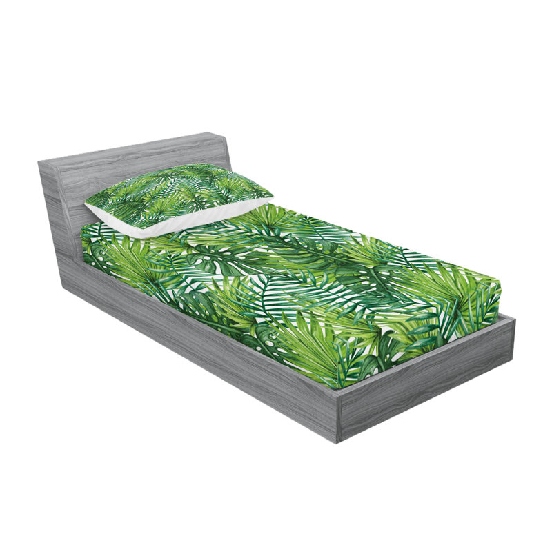 Ensemble de draps et taies décoratives à motif de feuilles Ambesonne, vert pâle, vert foncé