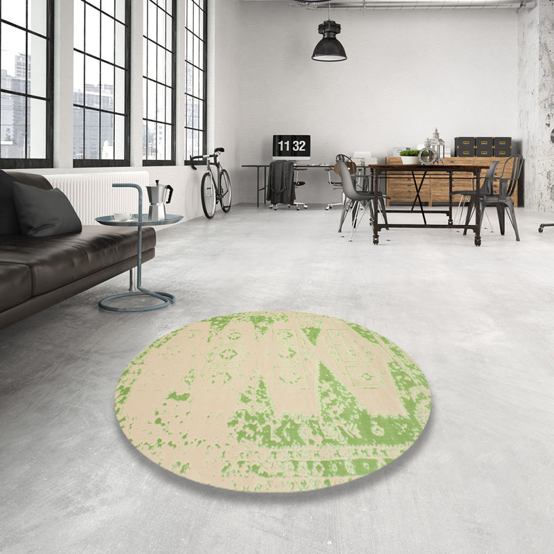Beige/Tapis décoratif vert, Rond 8 pi