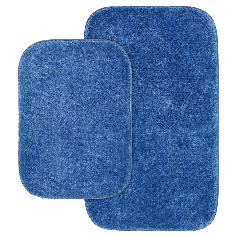 Ensemble de tapis de bain en nylon 2 pièces avec envers antidérapant Mccluney, Bleu électrique