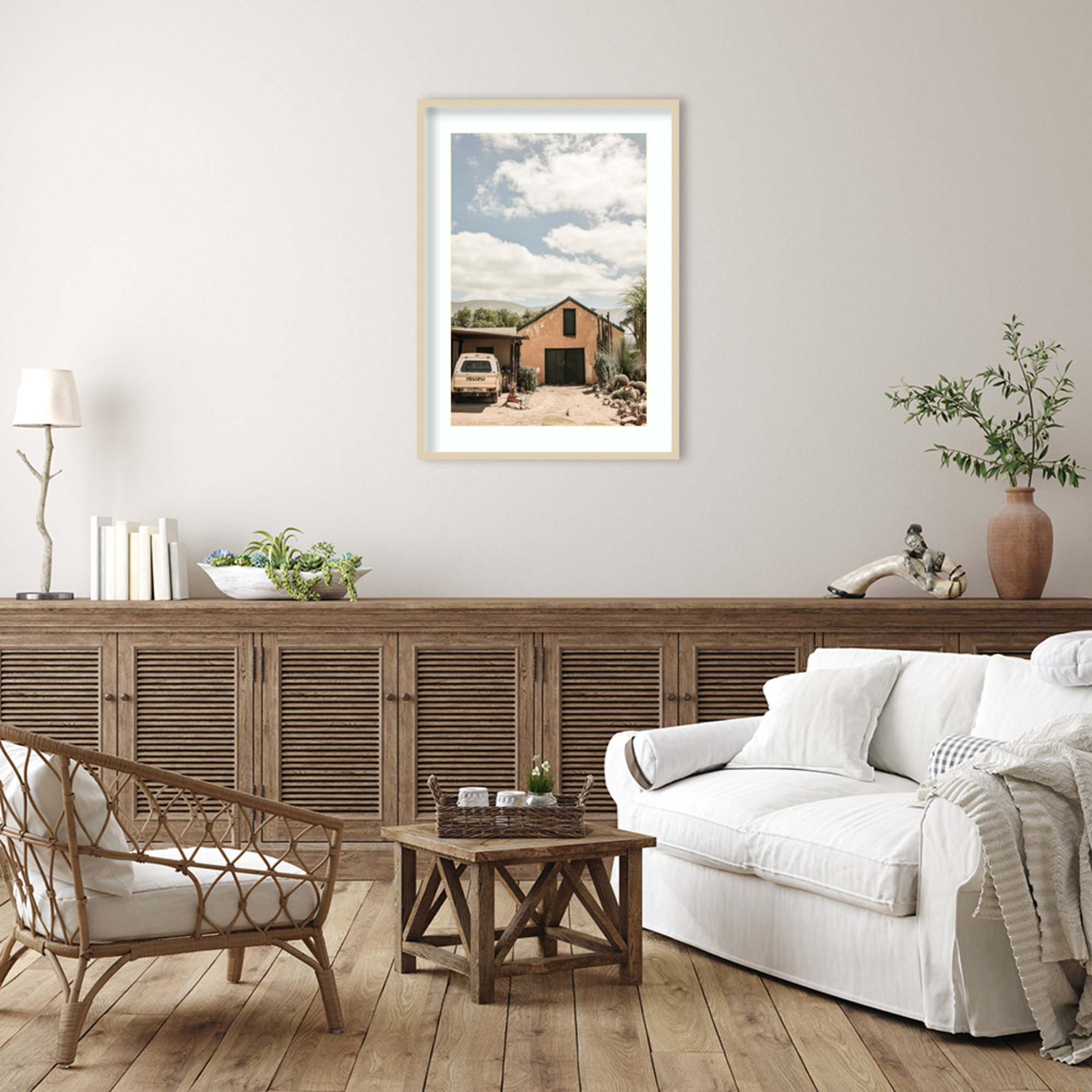 Karoo Farm House 02 by Shot by Clint Wood Framed Wall Art Print, 41" H x 30" W, Brown Framed