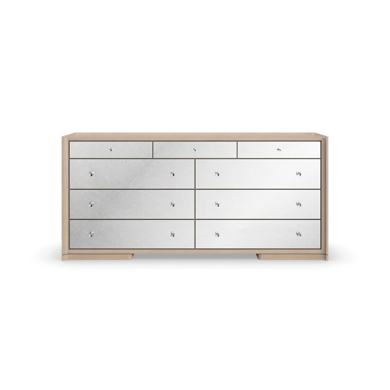 Woodland Gray Mirrored 9-Drawer Dresser with Soft Close