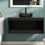 Meuble-lavabo mural moderne avec rangement, lavabo en verre, finition noire