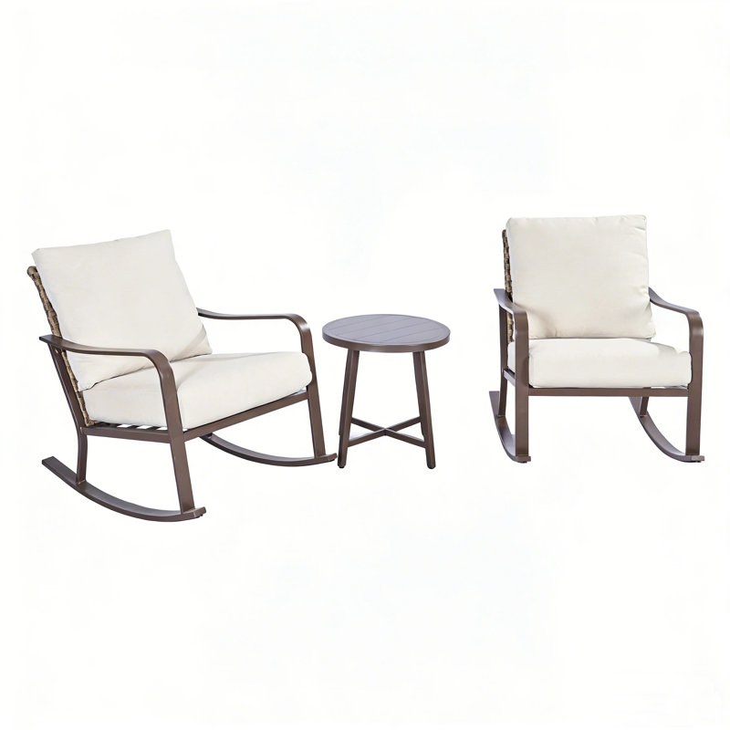 Ensemble bistro 3 pièces à bascule - osier en rotin surdimensionné, coussins en oléfine de 5,5 po, table basse, beige