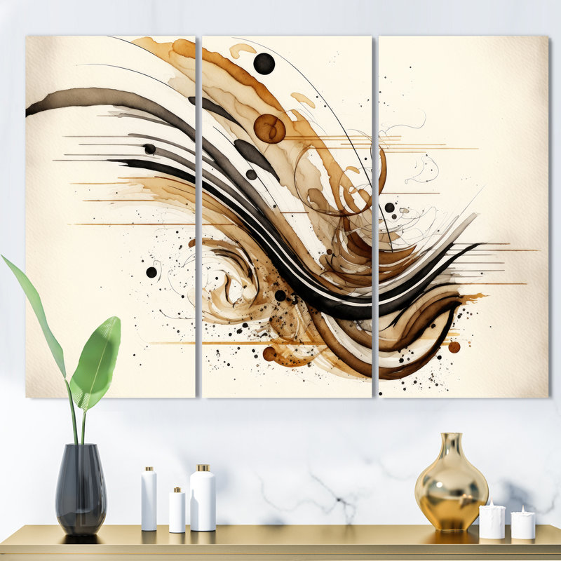 Mouvement brun et noir I - ensemble d'art mural moderne sur toile, H 28 po x l 36 po x P 1 po, Toile tendue