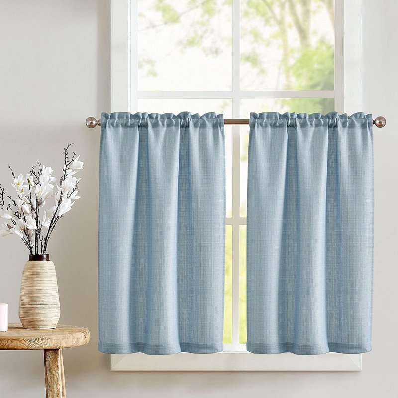 Rideaux de cuisine en lin, Bleu, 28" W x 36" L