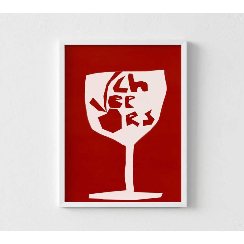 Cheers, reproduction d'art à l'aquarelle rouge (encadrée ou non, différentes tailles), H 36 po x l 48 po, Blanc
