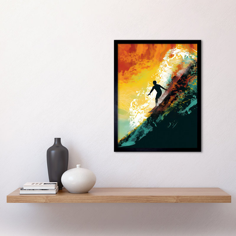 Aatikah The Silhouette Of A Surfer Riding A Big Wave - Single Picture Frame Print
