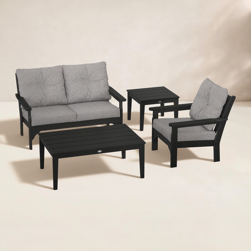 Ensemble de conversation à assise profonde 4 pièces Vineyard, Revolution® gris, Noir
