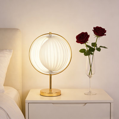 Lampe de table rotative moderne en acrylique avec cadre en fer doré, lampe d'appoint 3 couleurs E26