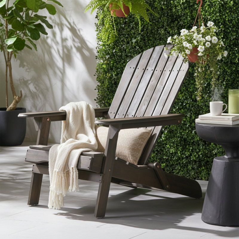 Chaise Adirondack pliante l 30,3 po - Chaise longue d'extérieur en bois d'acacia massif - Siège de terrasse à lattes résistant aux intempéries 