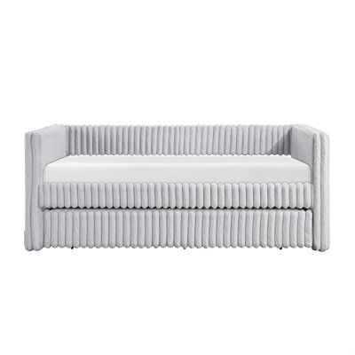 1Pc Daybed With Trundle Corduroy Fabric Upholstery