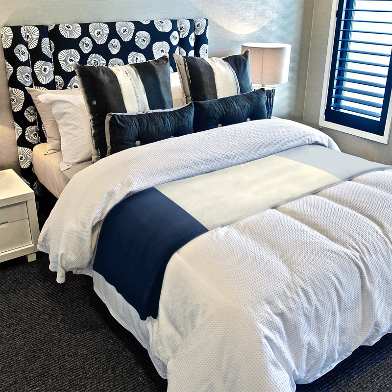 Quilted Throw Blanket, Seattle, 30" W x 40" L, Navy Blue/Cream/Silver