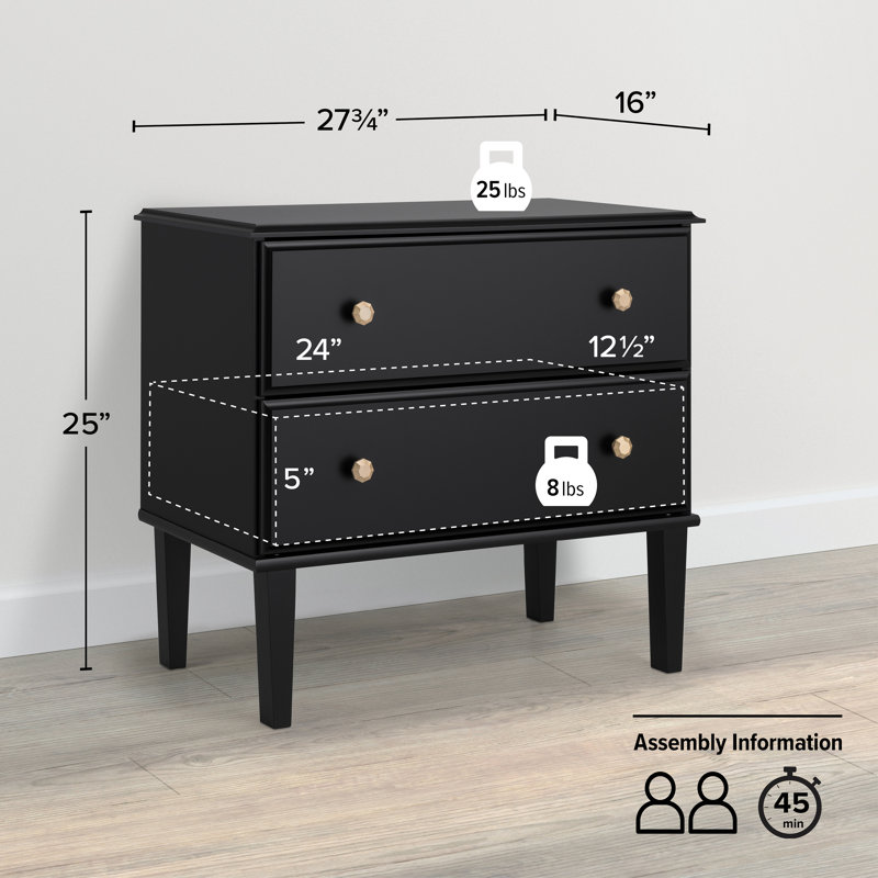 Lux Black 2 Drawer Nightstand with Gold Accents