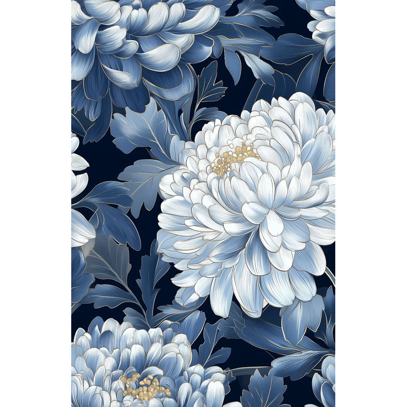 Lark Manor Blue Floral Wallpaper | Elegant Navy Wall Mural | Peel and ...