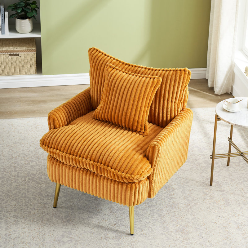 Yellow Corduroy Single 30.31 Inch, Solid Wood + S Spring Seated, Comfortable And Relaxing For Home , Inch - Based Panel, Sitting Experience