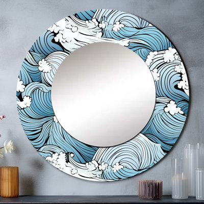 Great Wave Inspiration II - Grand miroir rond nautique et de plage