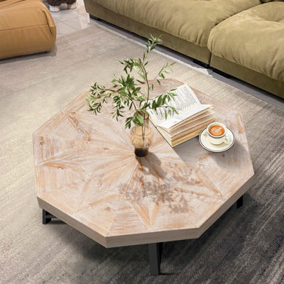 Table basse en bois octogonale rétro avec patchwork de 30 pouces en bois