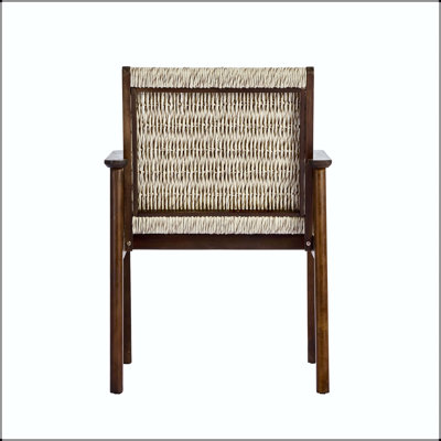 Chaise de salle à manger d'extérieur en acacia et rotin en osier avec coussin imperméable (ensemble de 2)