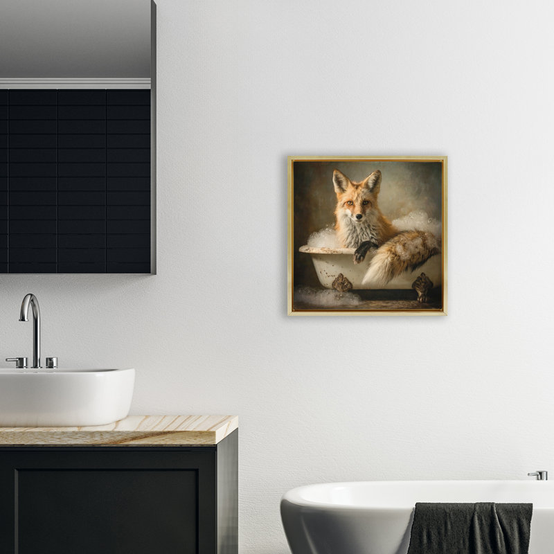 Cadre de bain flottant Red Fox, par Tina LeCour, Cadre flottant métallique doré, H 18 po x l 18 po