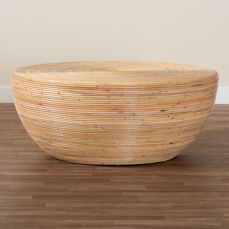 Bali & Pari Tokyo Laminated Natural Rattan Coffee Table – Handcrafted Bowl-Shaped Center Table, Natural Wood