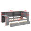 Lit plateforme simple en bois avec tablettes de rangement, tiroirs, station de charge, DEL, bureau et tête de lit tapissier-331482364-331482365