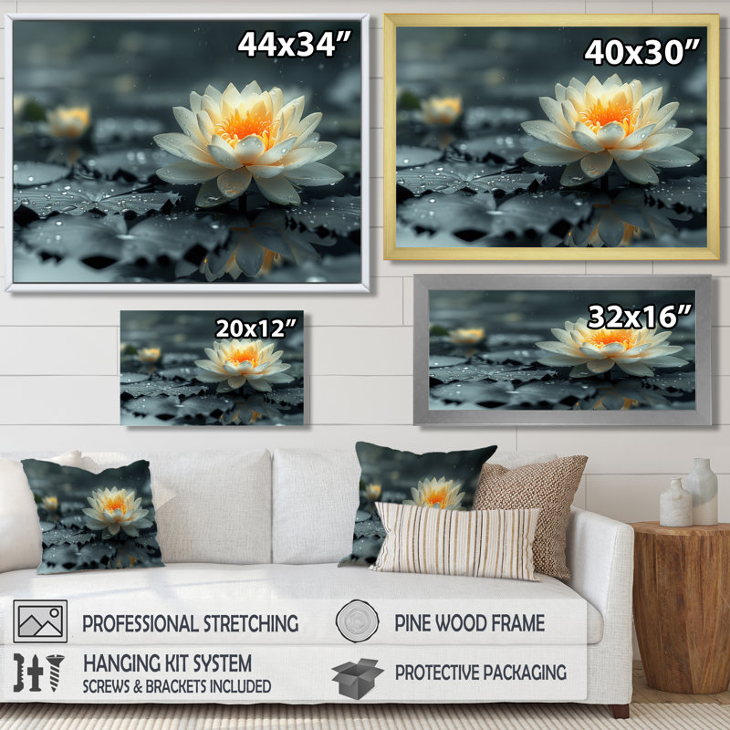 Roberson, impression d'art mural Lotus, Cadre flottant brun, H 16 po x l 32 po