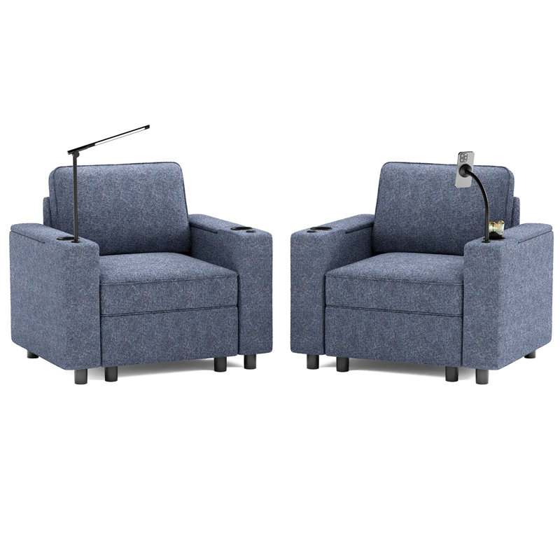 Fauteuil d'appoint rembourré l 38 po avec rangement et porte-gobelet Tupelo, Mélange de polyester bleu marine