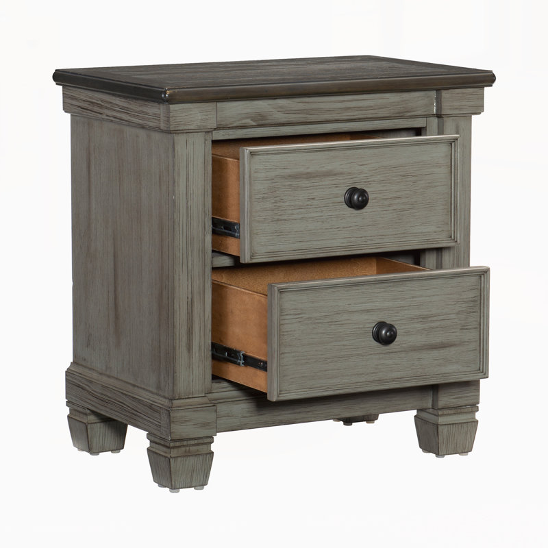 Table de chevet moderne avec tiroirs, Gris antique / café