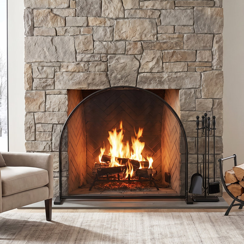 Pare-feu arqué de 103,5 cm (40,75 po), 103,5 x 20 x 85 cm (40,75 x 7,87 x 33,46 po), en fer, monobloc, noir, panneau unique en maille arquée