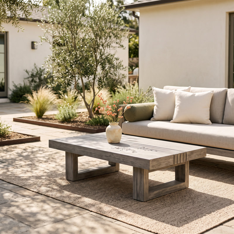 Rectangular Eucalyptus Solid Wood Outdoor Coffee Table , 32.5 " W 28.5 " D
