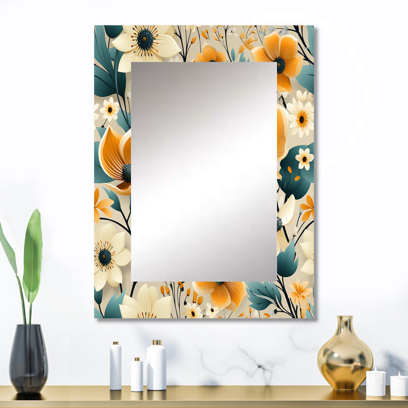 Ellettsville Mod Floral Nostalgia - midcentury  Decorative Wall Mirror, Geometric,Abstract Mirror, Printed Metal Art
