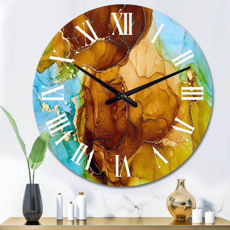 Horloge murale moderne brune et turquoise, Grand