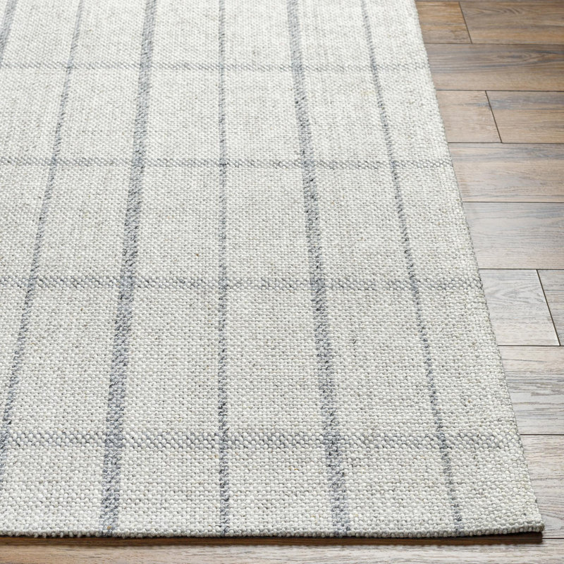 Mathers Checkered Handmade Flatweave Wool Area Rug in Gray, Rectangle 8' x 10'