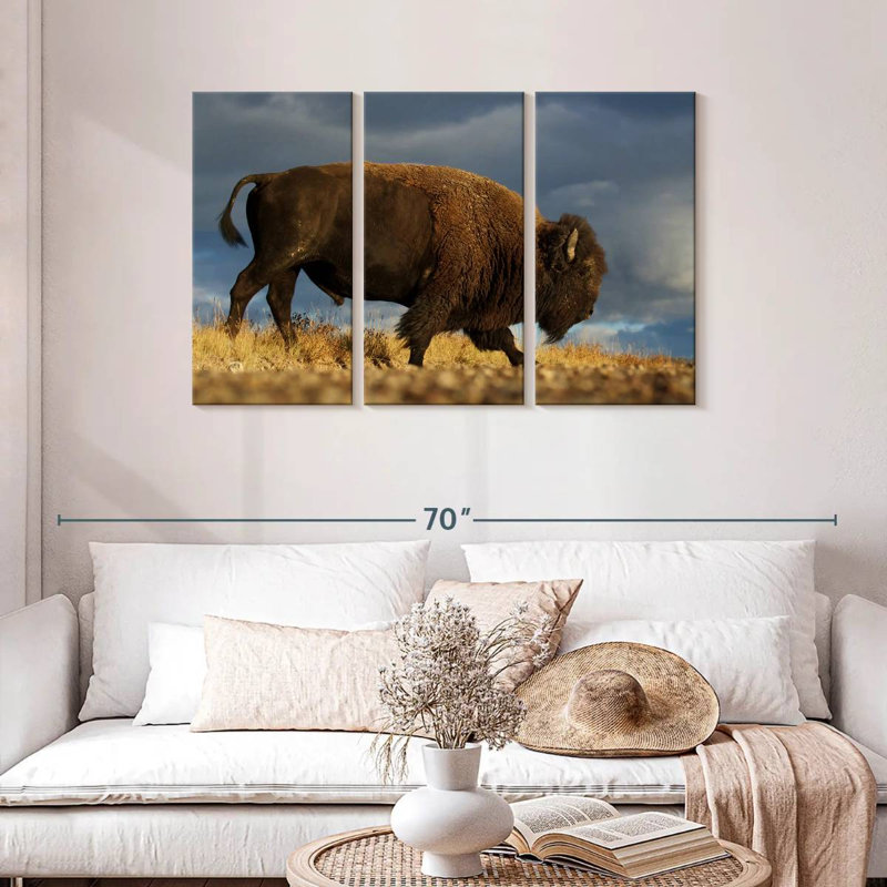 Roux marchant le bison d'Amérique, H 28 po x l 45 po
