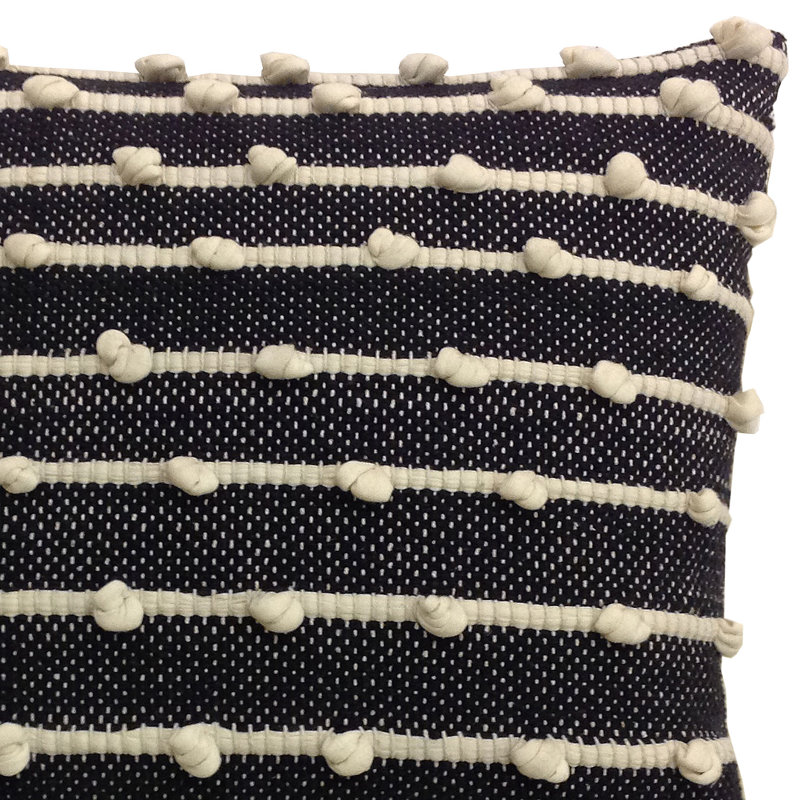 100% Cotton Throw Square Black/Ivory Pillow Cover & Insert