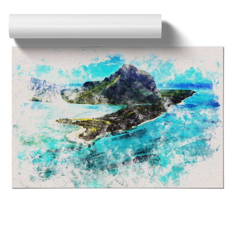 View of Mauritius Watercolour - Frameless Print, 21cm H x 30cm W x 0.1cm D