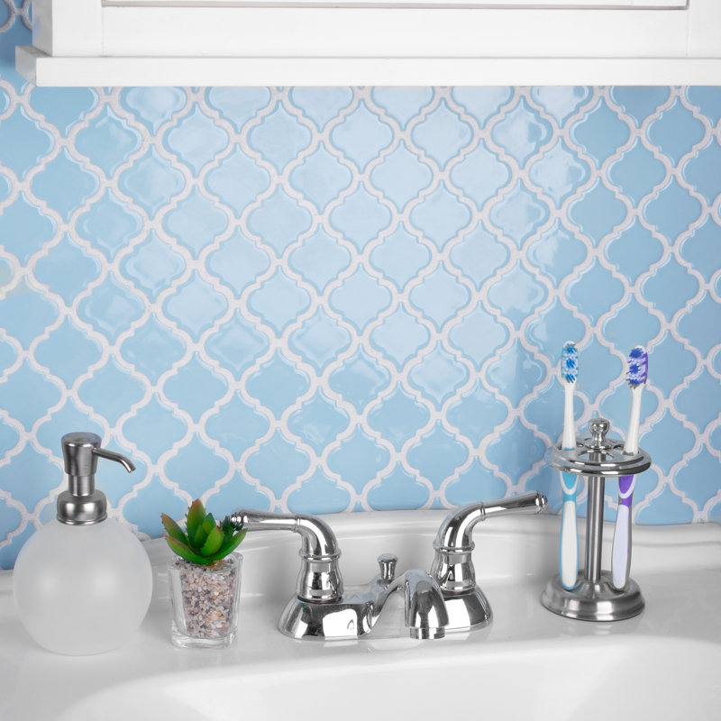 Hudson Tangier 2" x 2" Porcelain Arabesque Mosaic Wall & Floor Tile, Glossy Gray