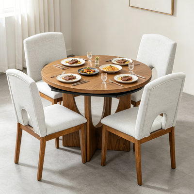 Modern 5-Piece Extendable Round Dining Table Set With 16.2Inch Removable Leaf For Small Spaces