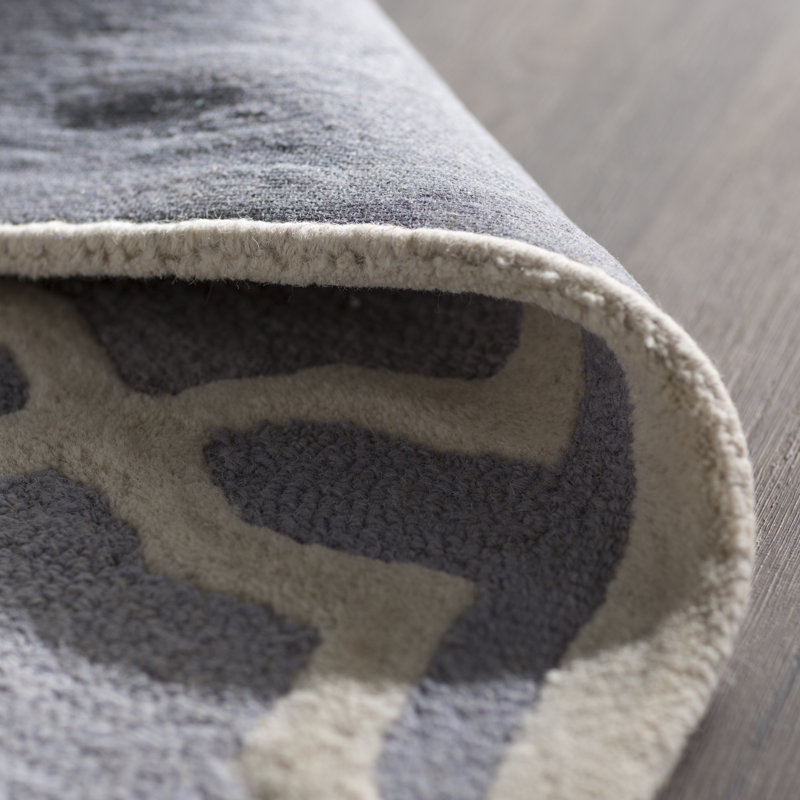 Tapis gris / ivoire touffeté à la main à motif géométrique d'Igna, Rond 4 pi